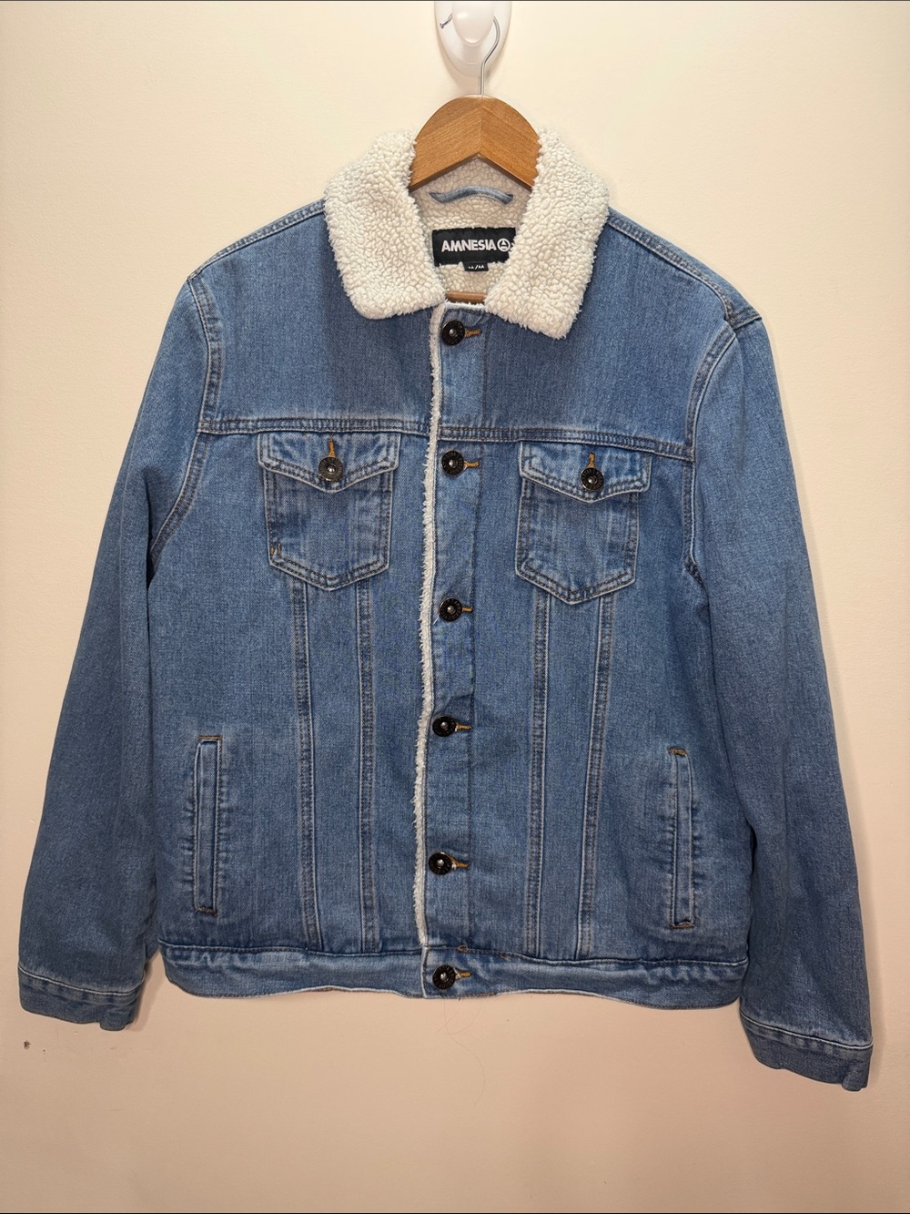 Y2K Amnesia Men's Light Blue Denim Sherpa-Lined Jacket 25x23